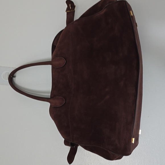The Row Soft Margaux Suede Shoulder Bag - Dark Brown - Picture 9 of 16
